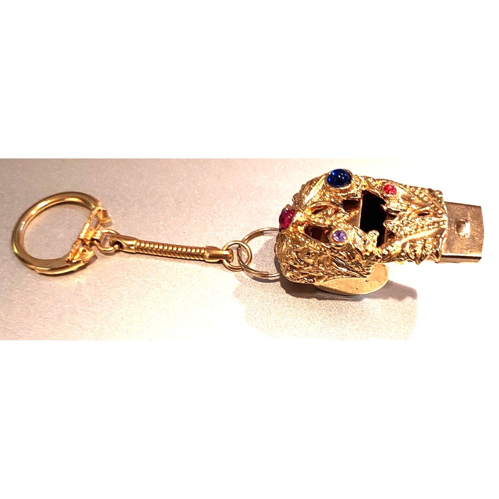 Key Chain - Gold Tone Multicolored Rhinestoned WHISTLE Key Ring Signed Taiwan - Picture 2 of 4